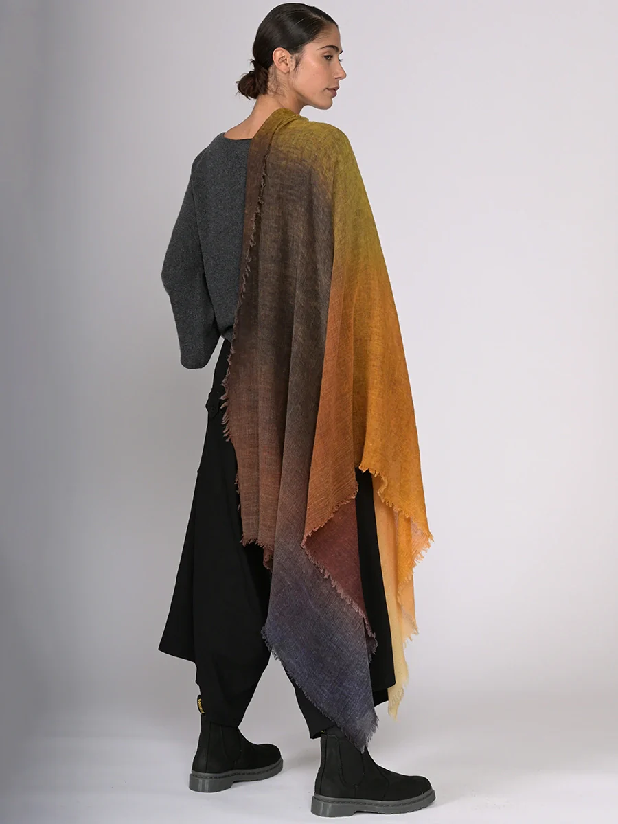 Fine Wool Print Scarf - Gradient Colour Work - Image 4