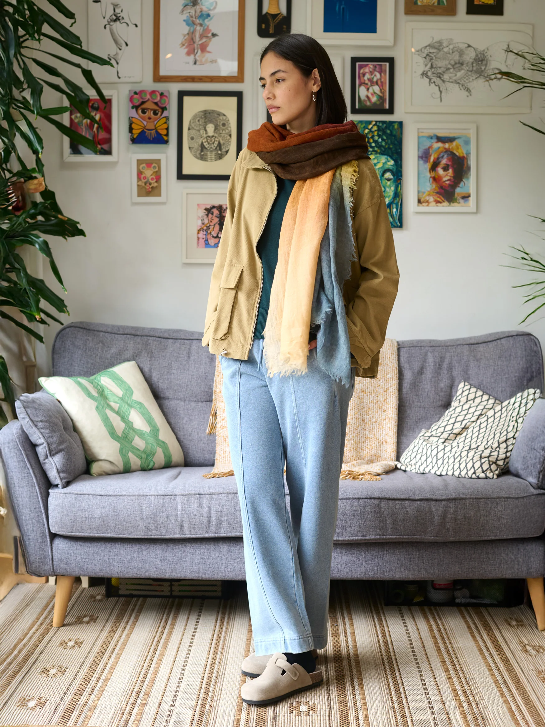 Fine Wool Print Scarf - Gradient Colour Work - Image 5