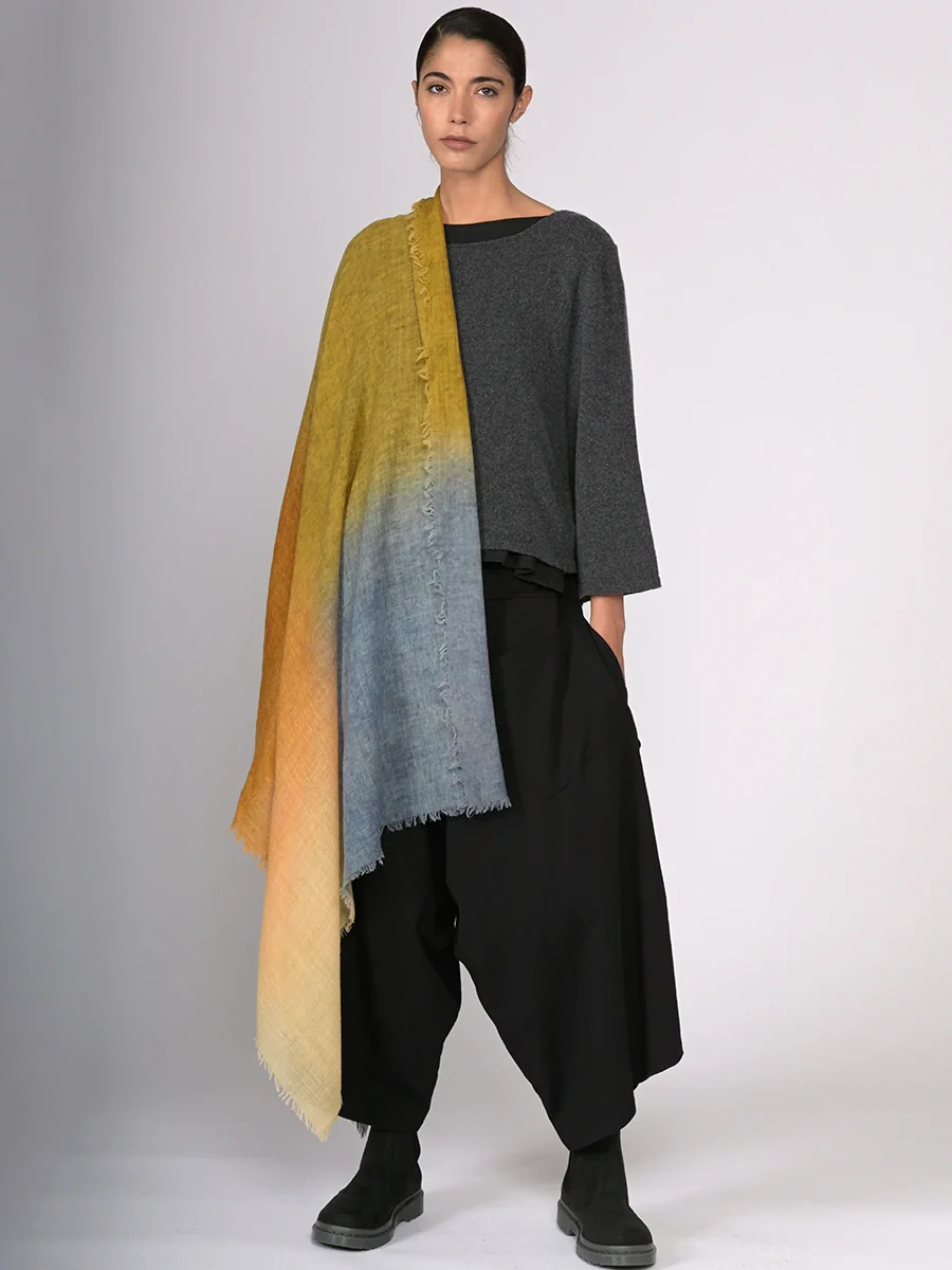Fine Wool Print Scarf - Gradient Colour Work - Image 6