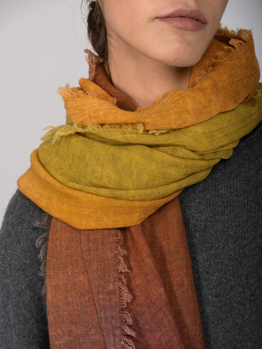 Fine Wool Print Scarf - Gradient Colour Work - Image 7