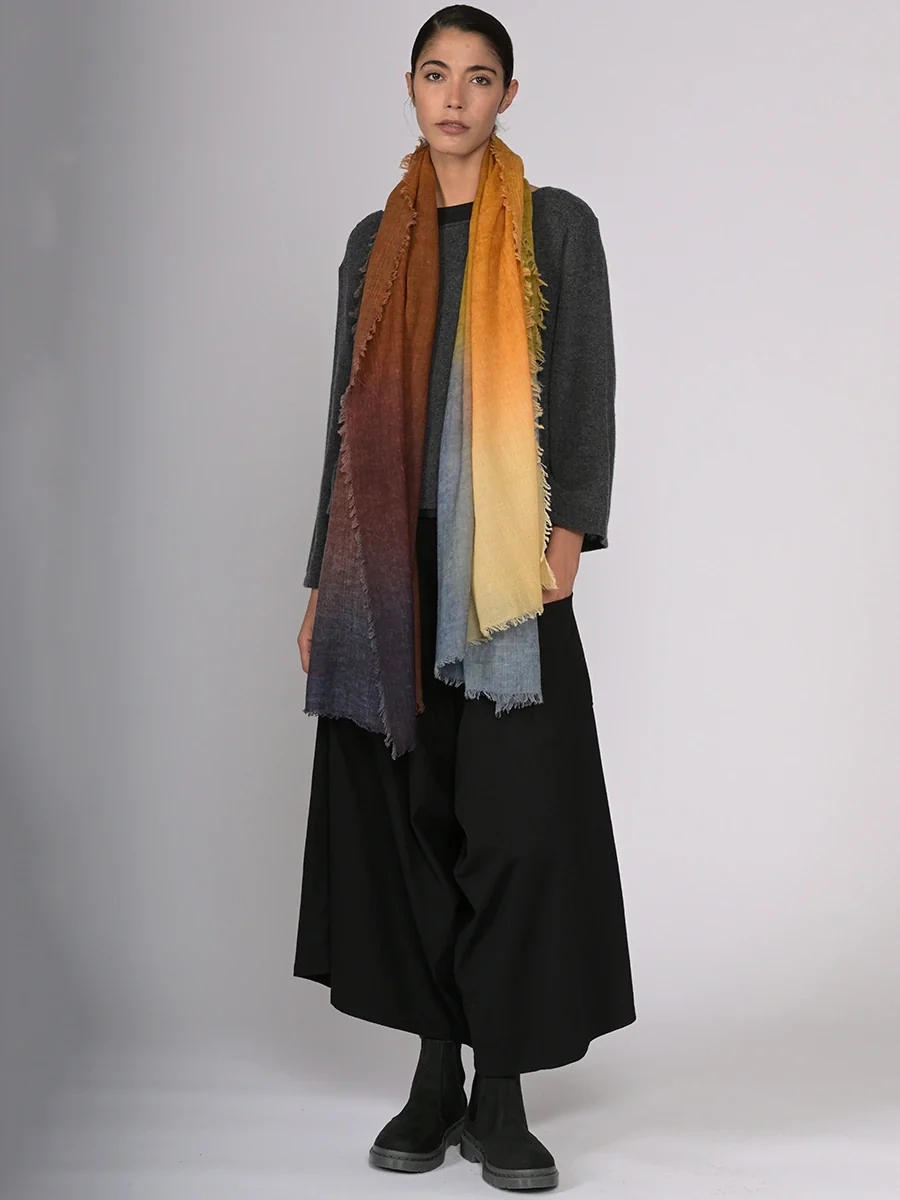 Fine Wool Print Scarf - Gradient Colour Work - Image 8