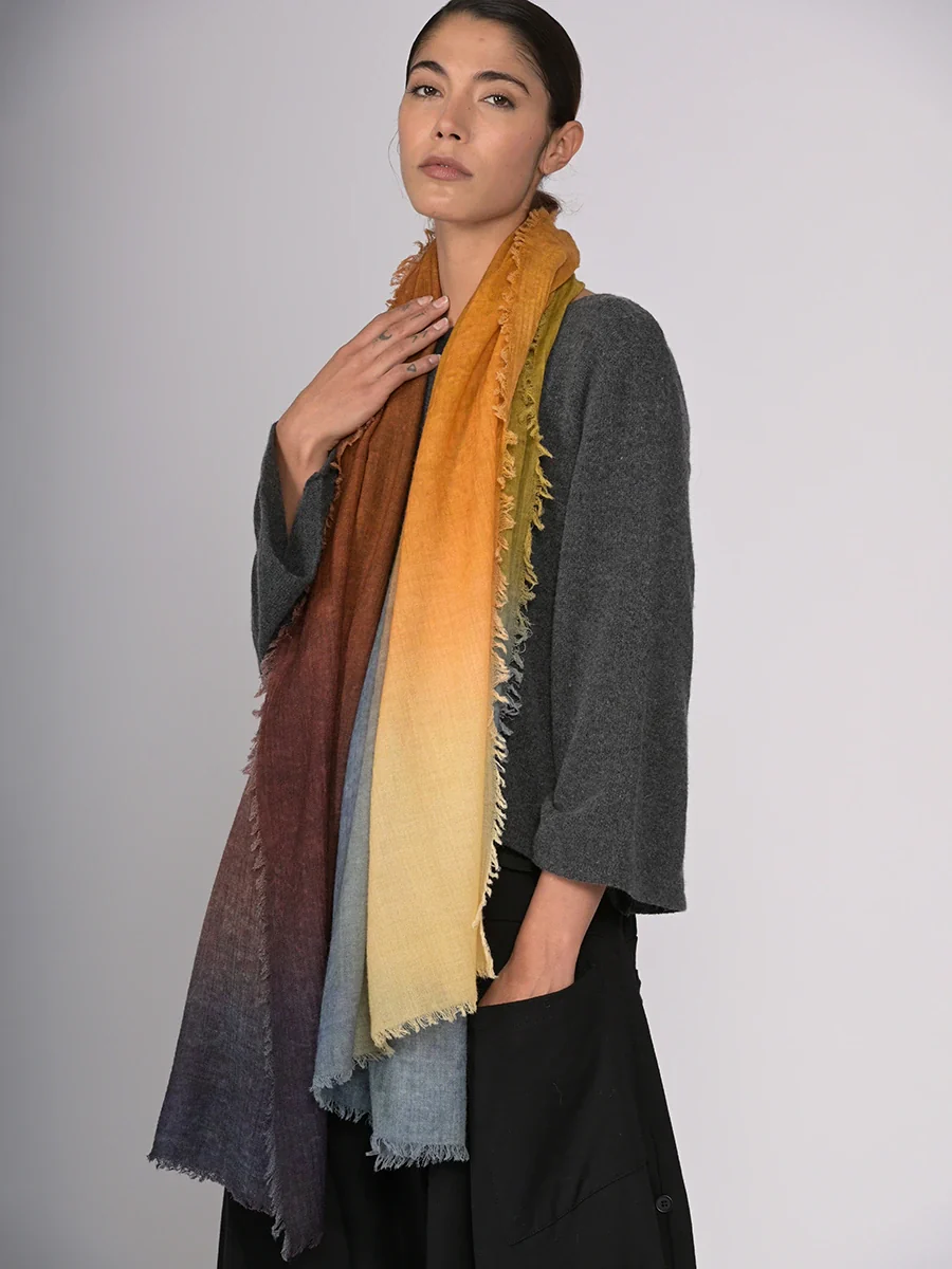 Fine Wool Print Scarf - Gradient Colour Work - Image 9