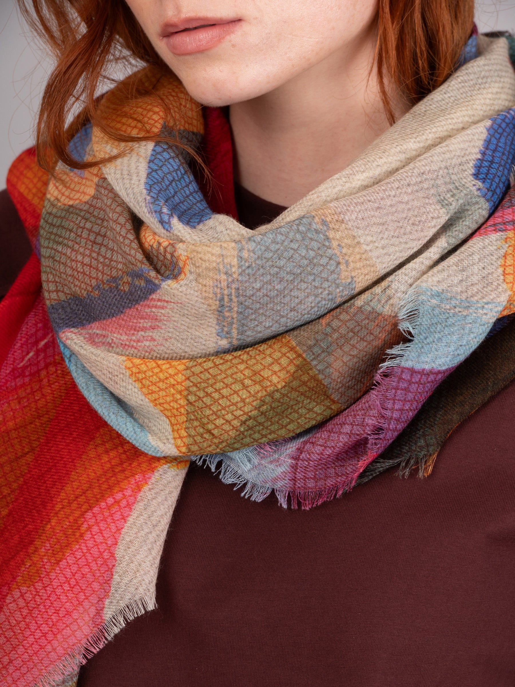 Fine Wool Modal Blend Square Print Scarf - Image 3