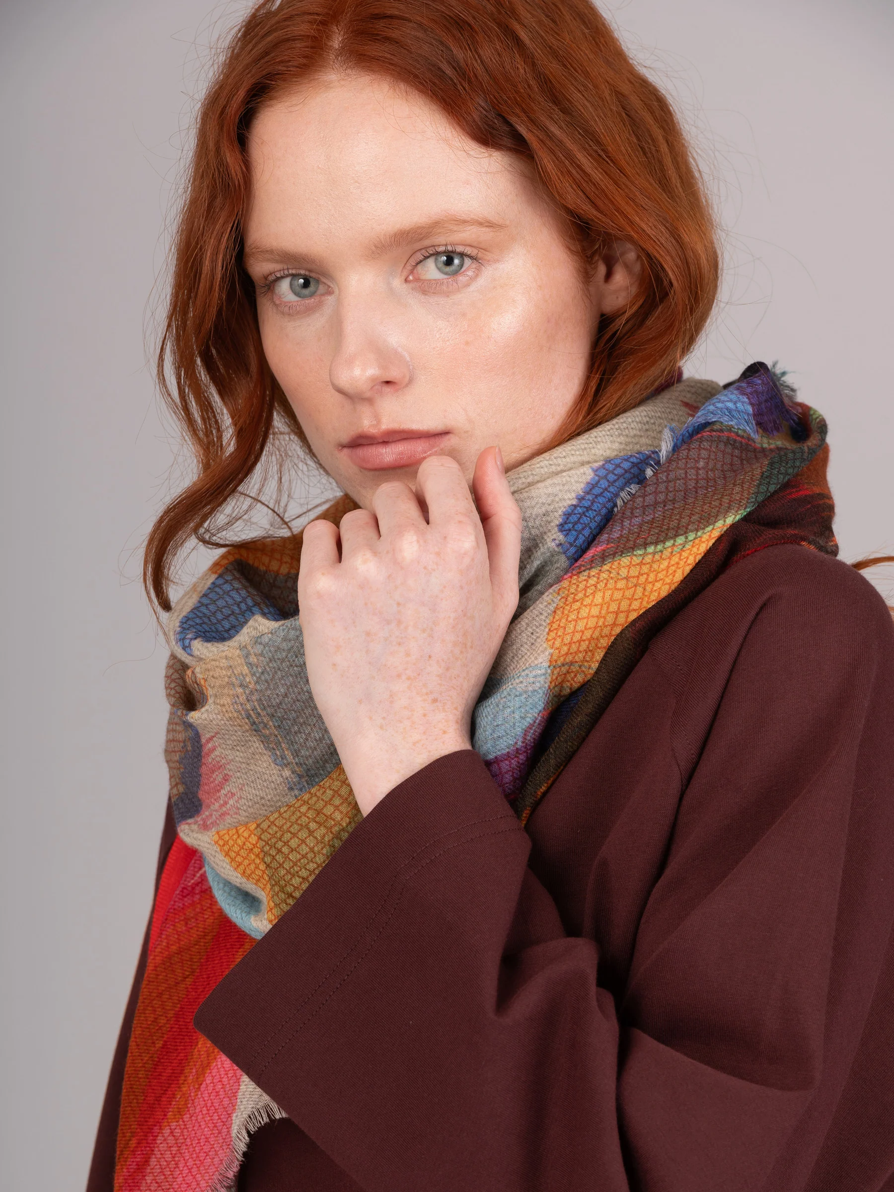 Fine Wool Modal Blend Square Print Scarf - Image 4
