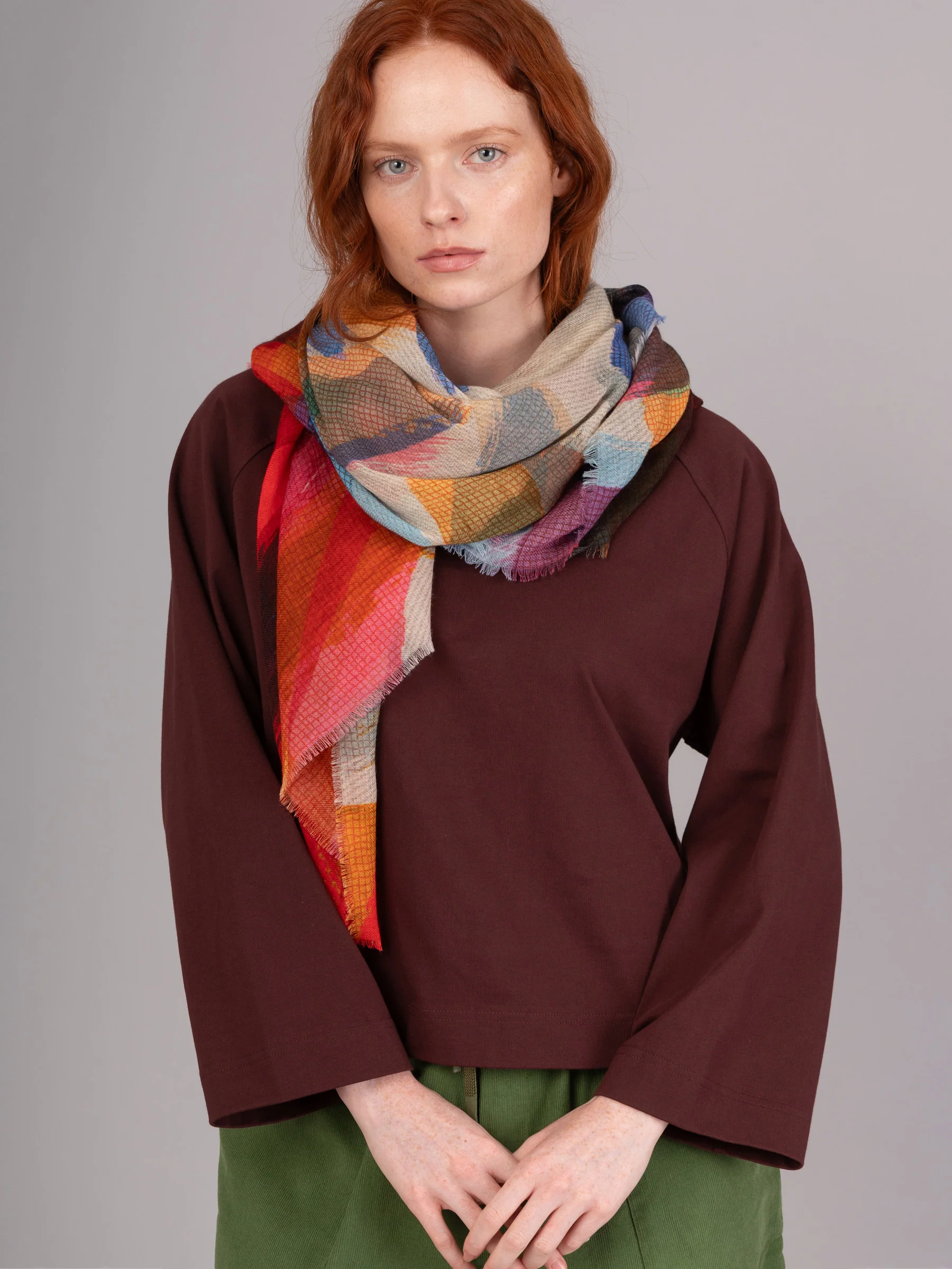 Fine Wool Modal Blend Square Print Scarf - Image 5