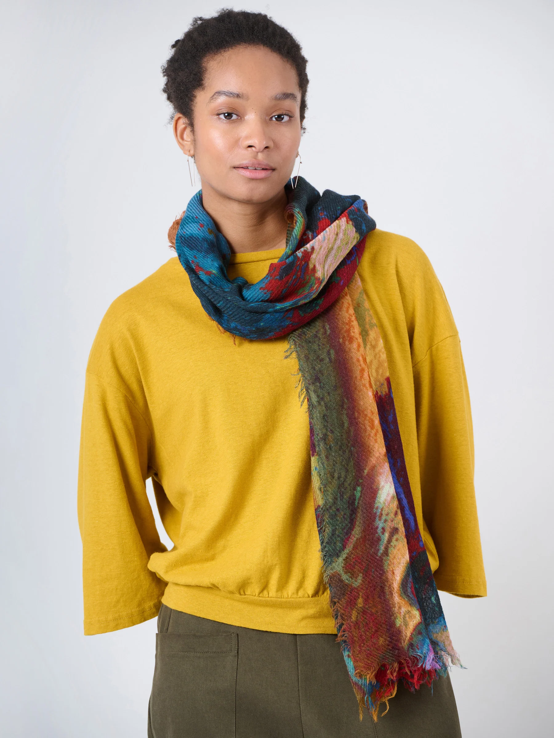 Fine Wool Print Scarf - Colour Splash - Image 3