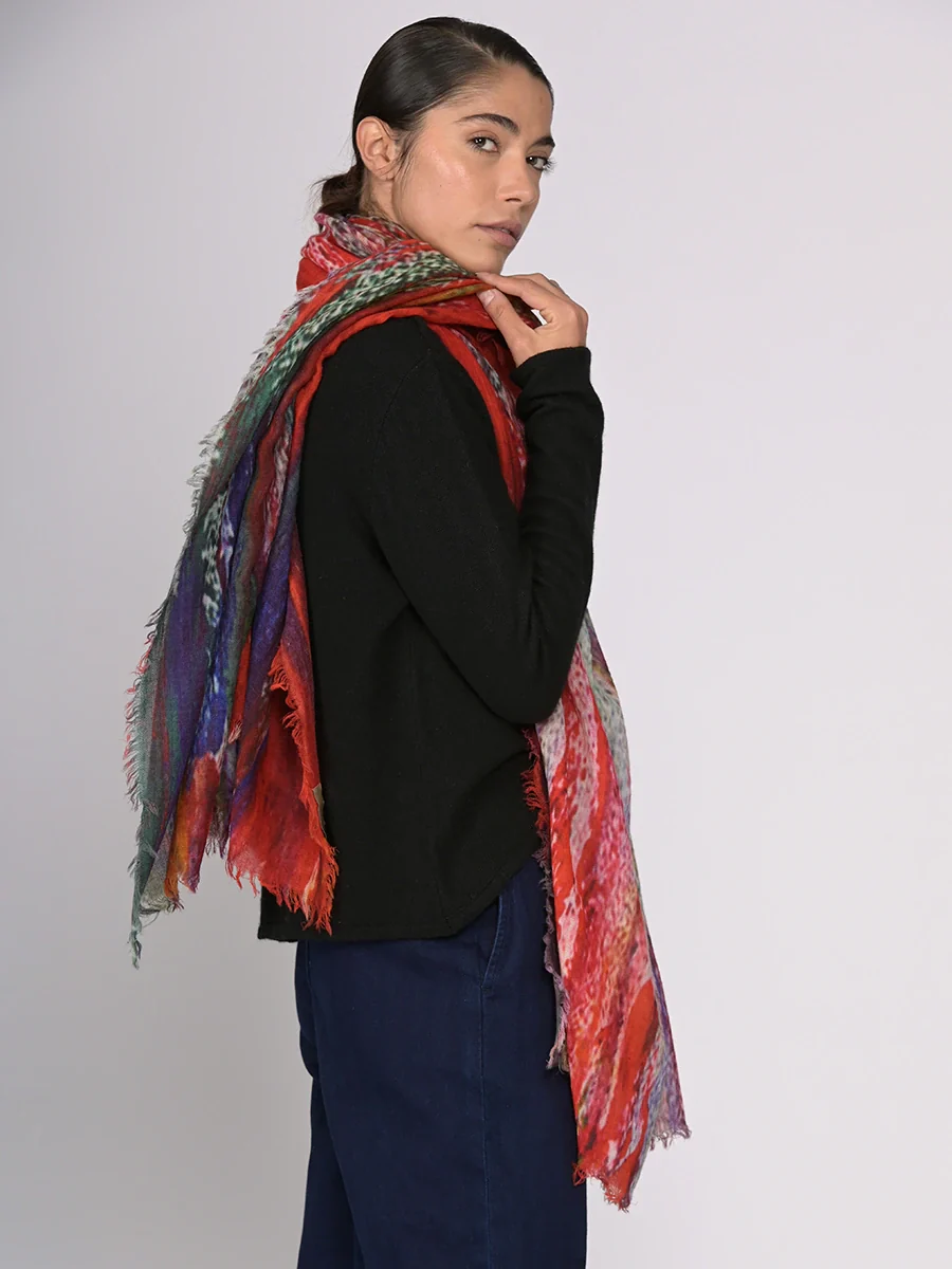 Fine Wool Print Scarf - Strokes of Colour - Image 4