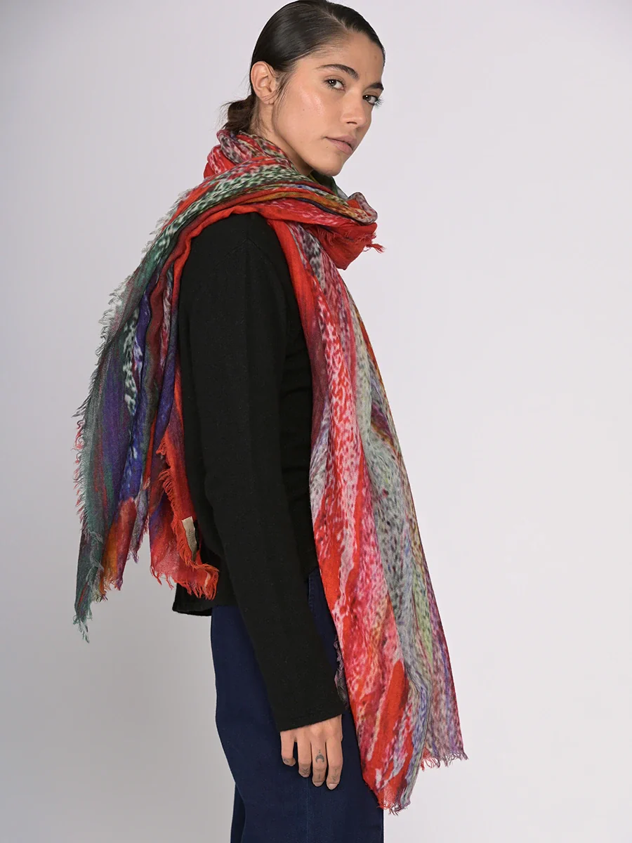 Fine Wool Print Scarf - Strokes of Colour - Image 5