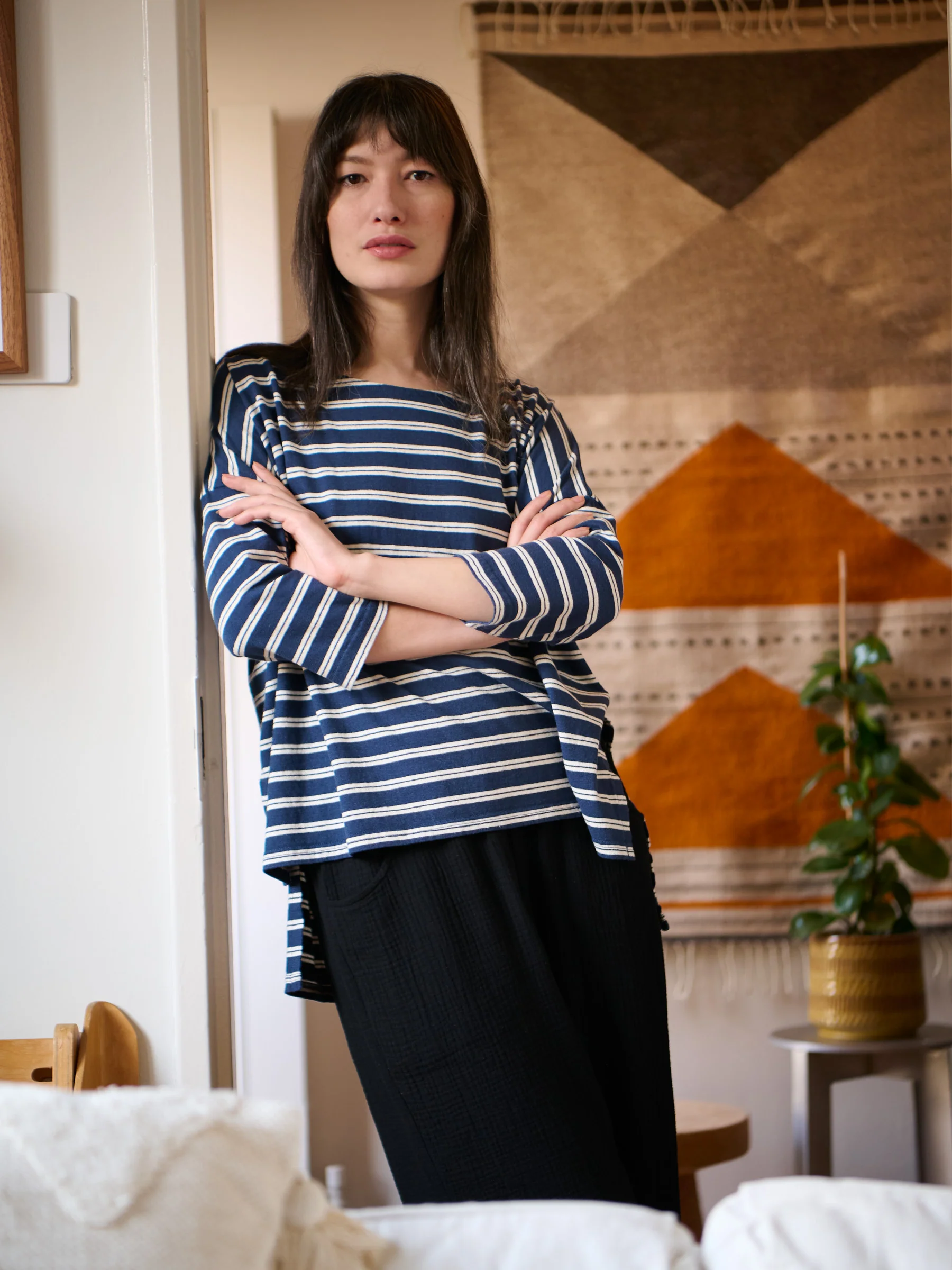 Gaya - Hemp Organic Cotton Cropped Sleeve T-Shirt - Stripes