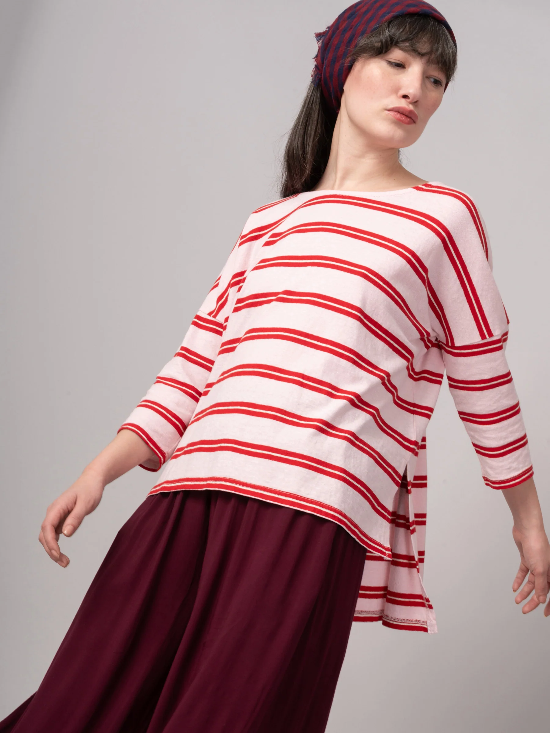 Gaya - Hemp Organic Cotton Cropped Sleeve T-Shirt - Stripes - Image 10