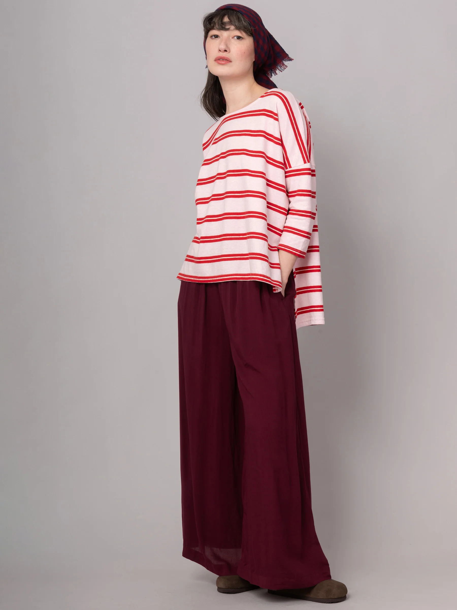 Gaya - Hemp Organic Cotton Cropped Sleeve T-Shirt - Stripes - Image 14
