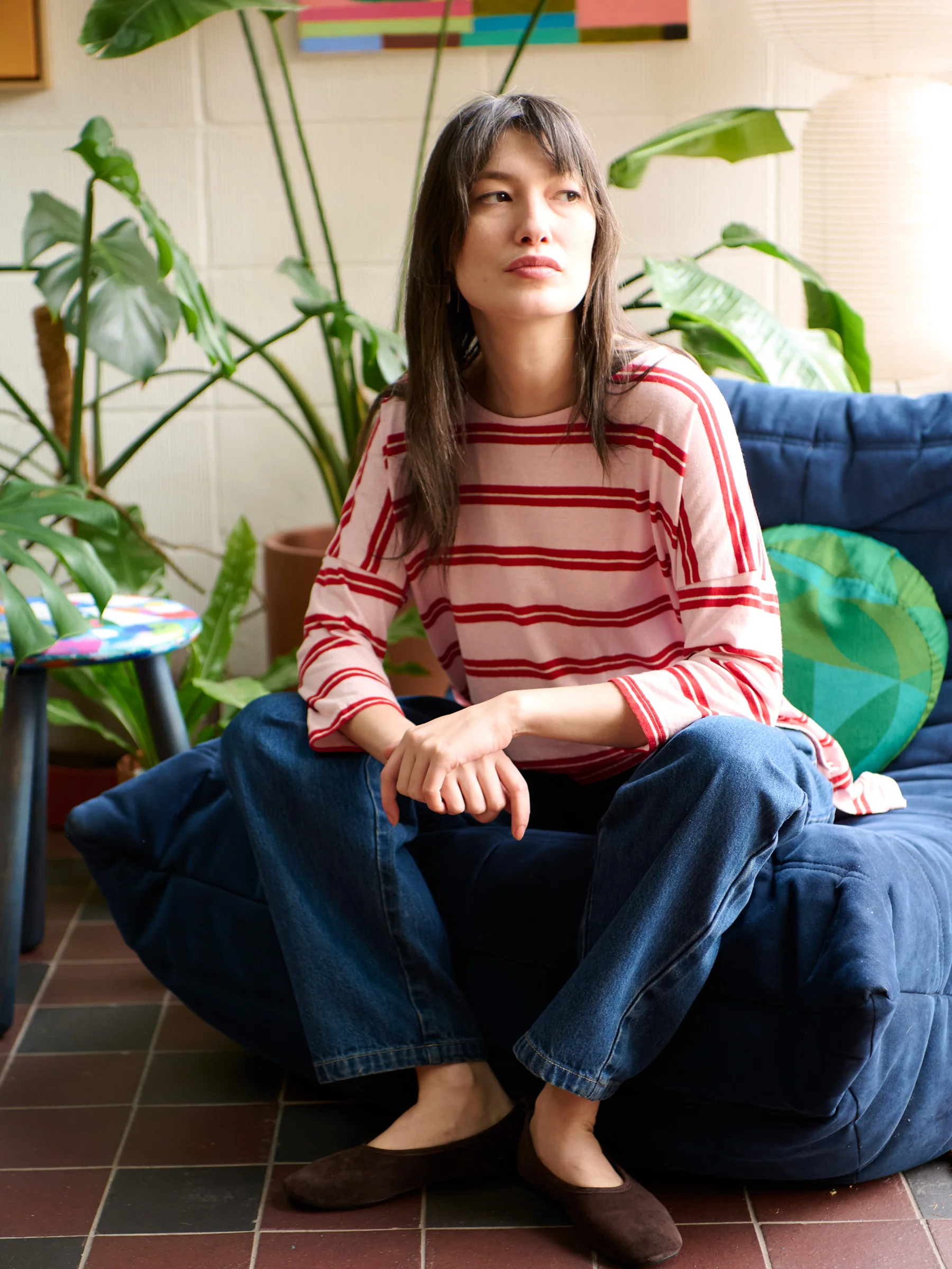 Gaya - Hemp Organic Cotton Cropped Sleeve T-Shirt - Stripes - Image 5