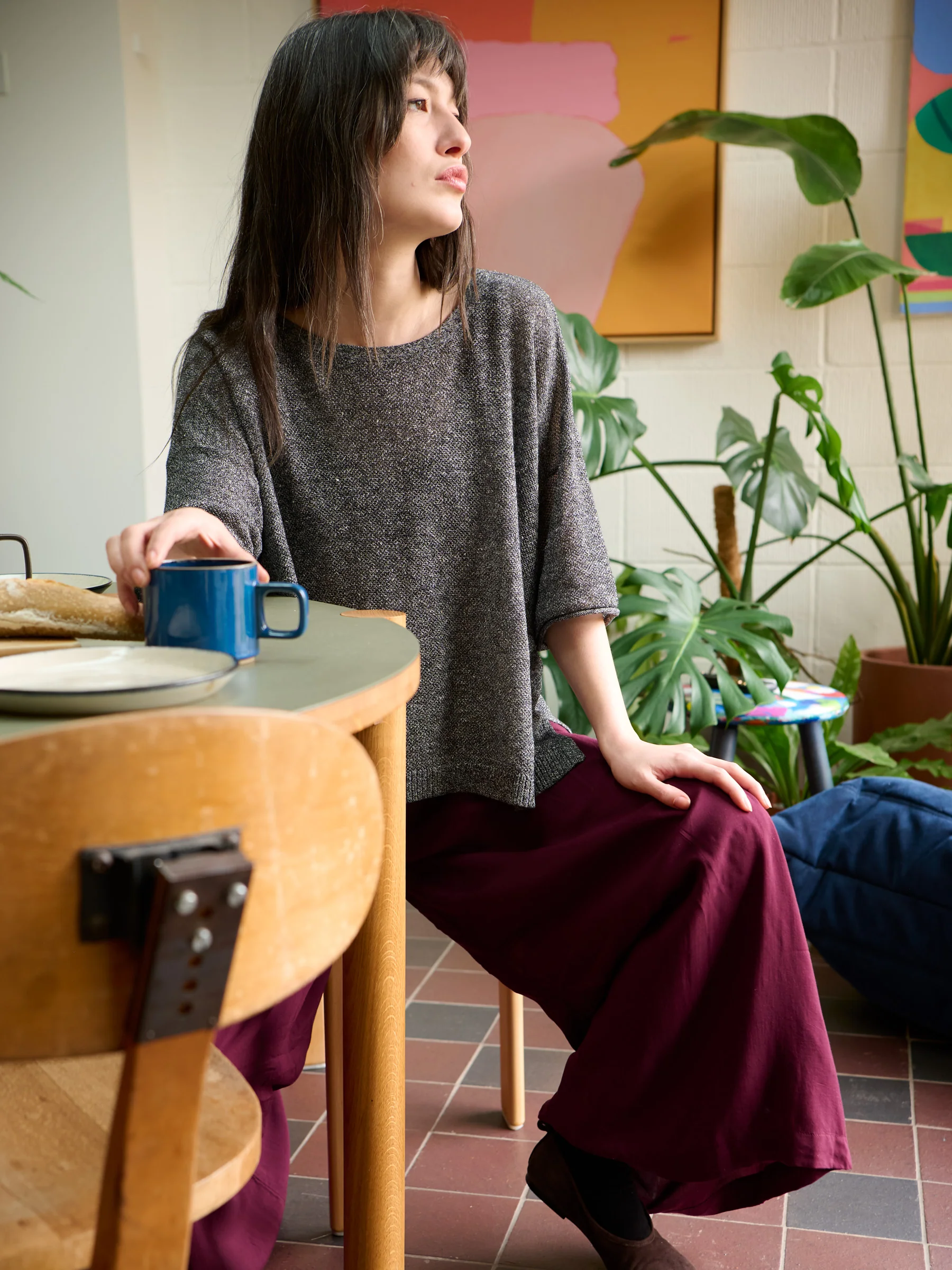 Hainan - Linen Cotton Honeycomb Stitch Knitted Long Sleeve Top - Image 12