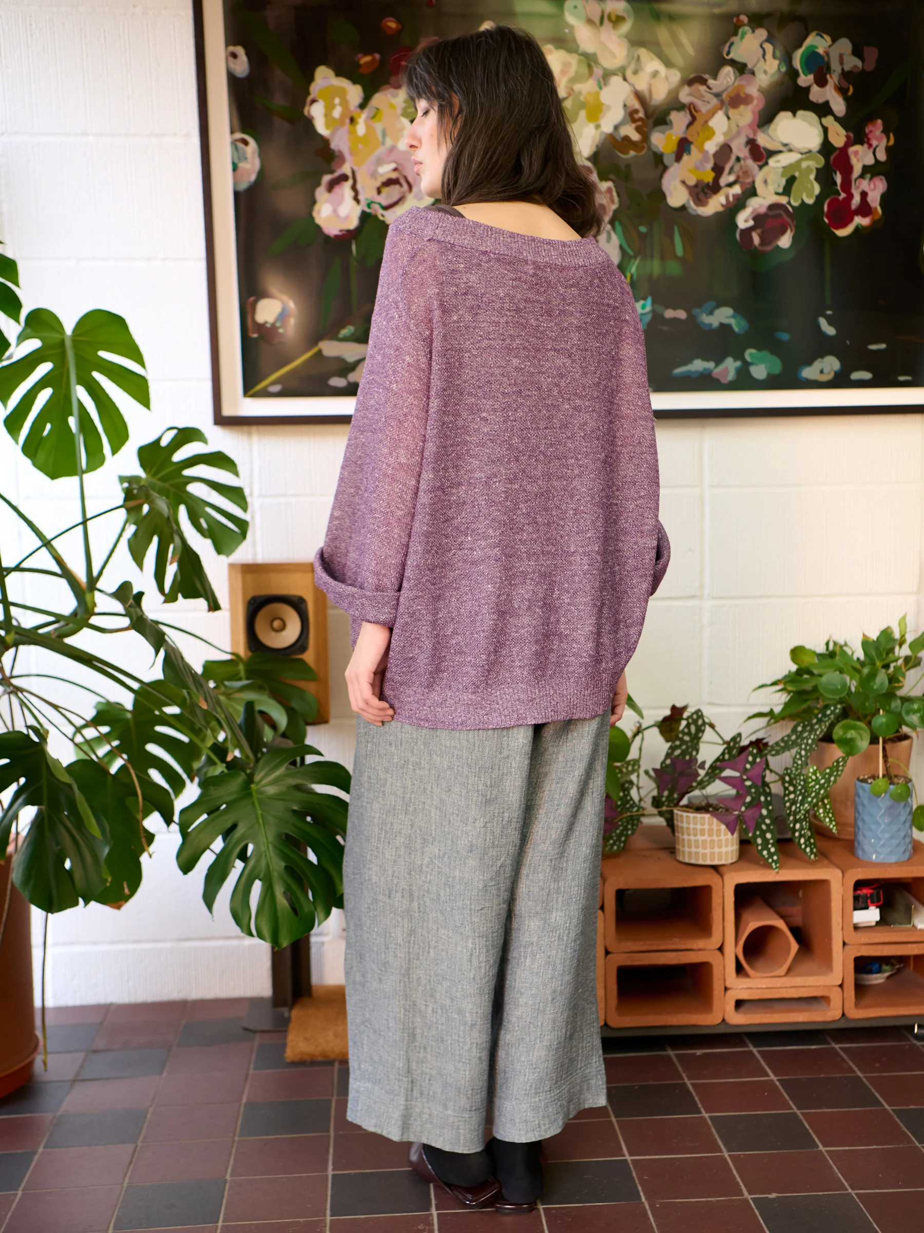 Hainan - Linen Cotton Honeycomb Stitch Knitted Long Sleeve Top - Image 5