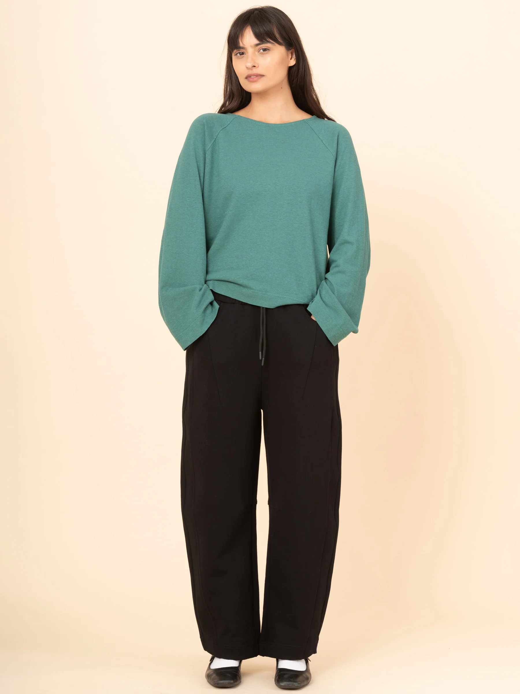 Paxi - Cotton Fleece Barrel Leg Trousers - Image 11