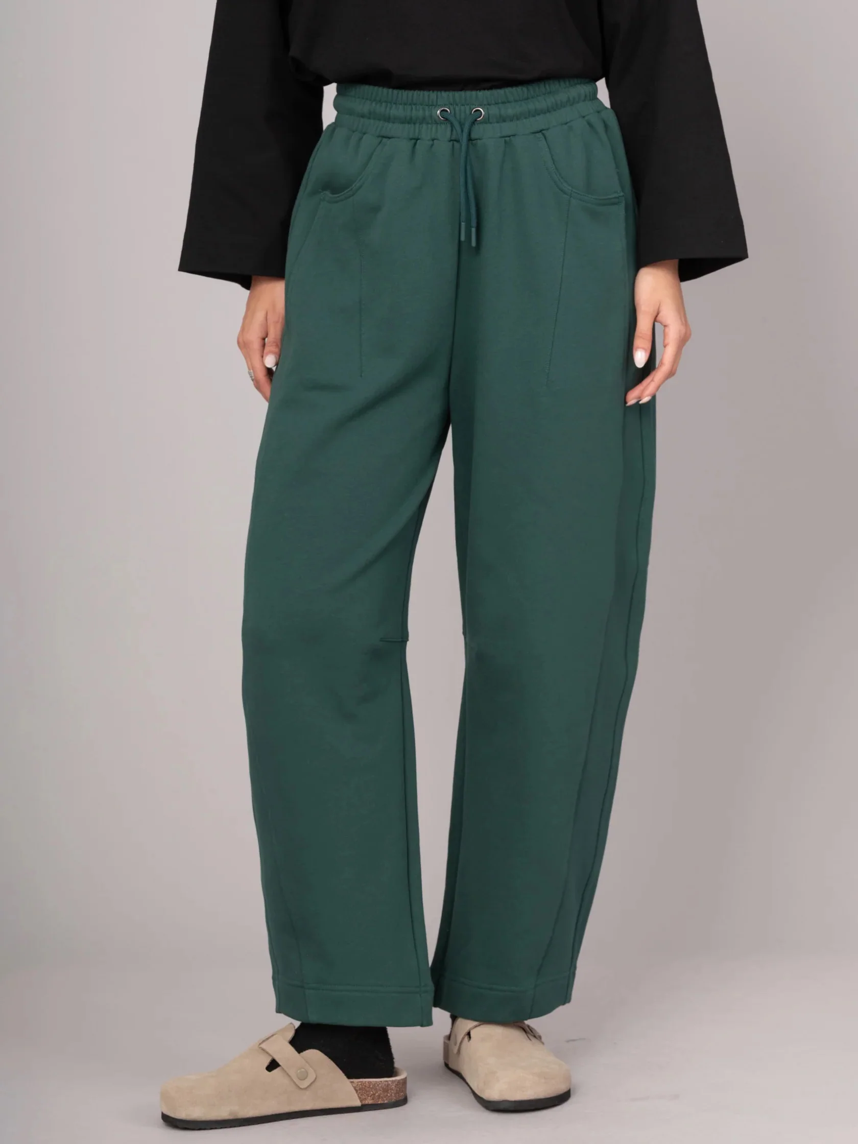 Paxi - Cotton Fleece Barrel Leg Trousers - Image 3