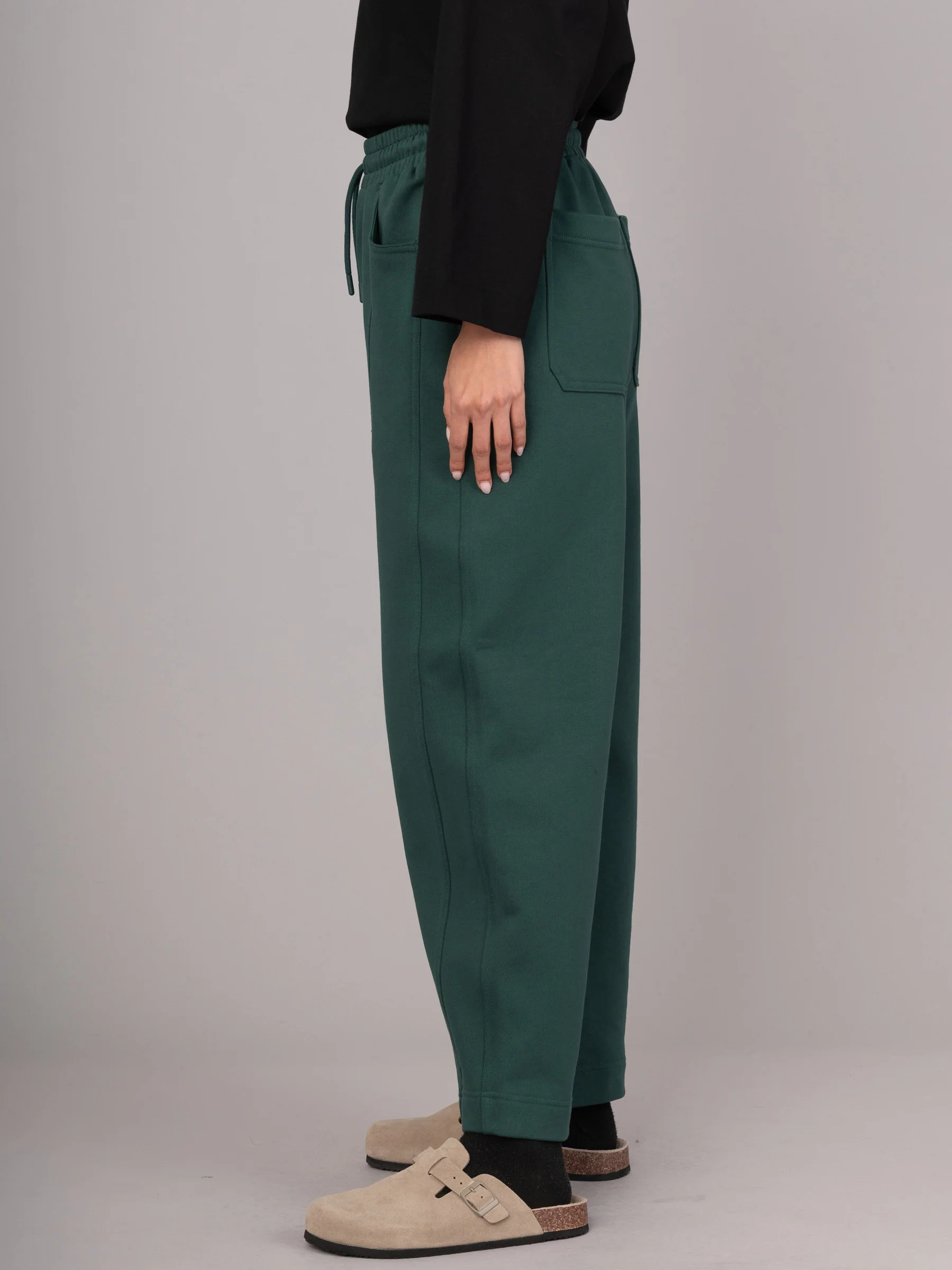 Paxi - Cotton Fleece Barrel Leg Trousers - Image 6