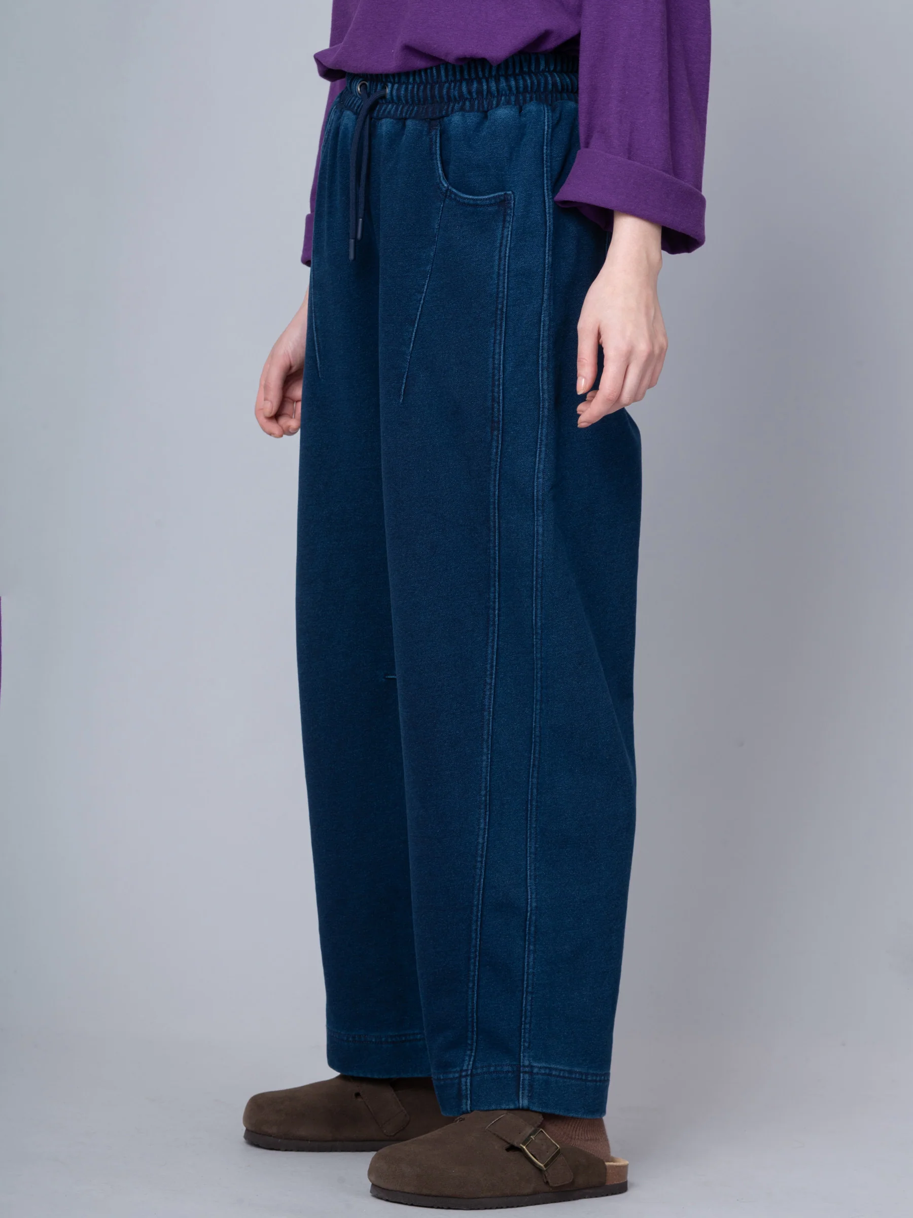 Paxi - Denim Wash French Terry Barrel Leg Trousers - Image 10