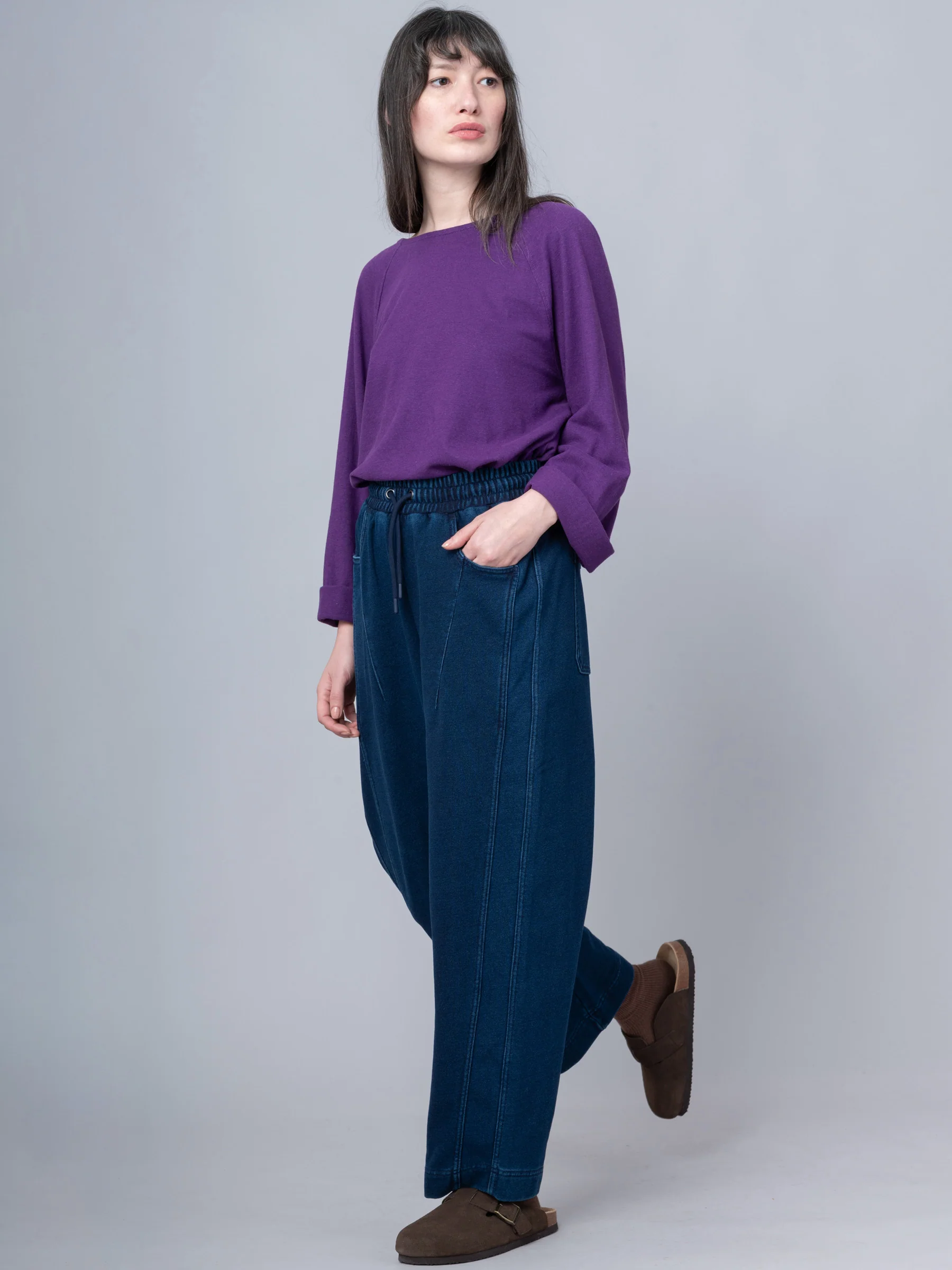 Paxi - Denim Wash French Terry Barrel Leg Trousers - Image 11