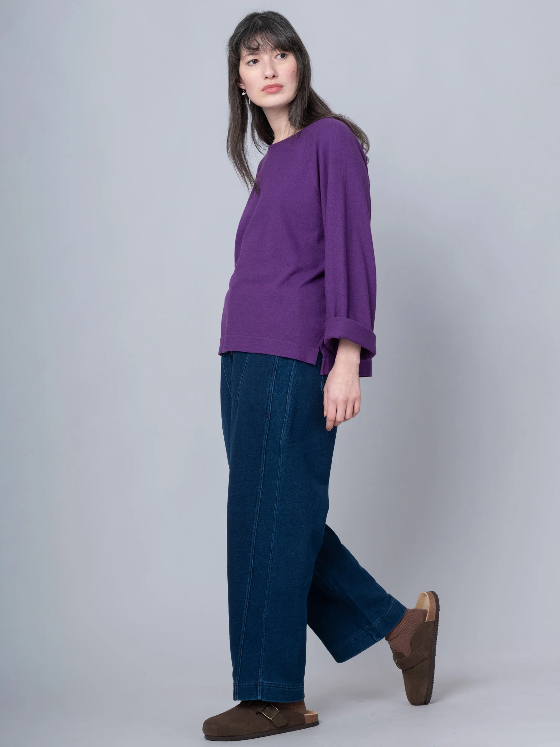 Paxi - Denim Wash French Terry Barrel Leg Trousers - Image 13