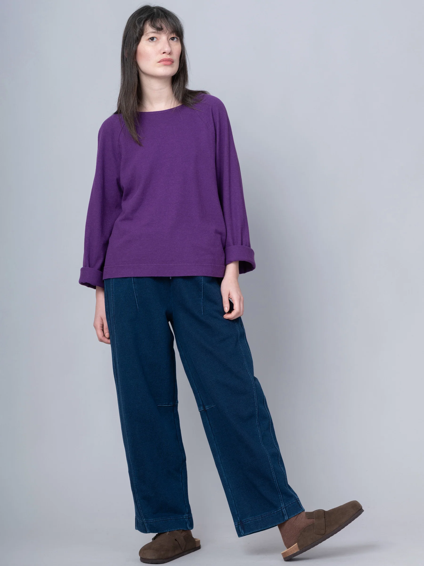 Paxi - Denim Wash French Terry Barrel Leg Trousers - Image 14