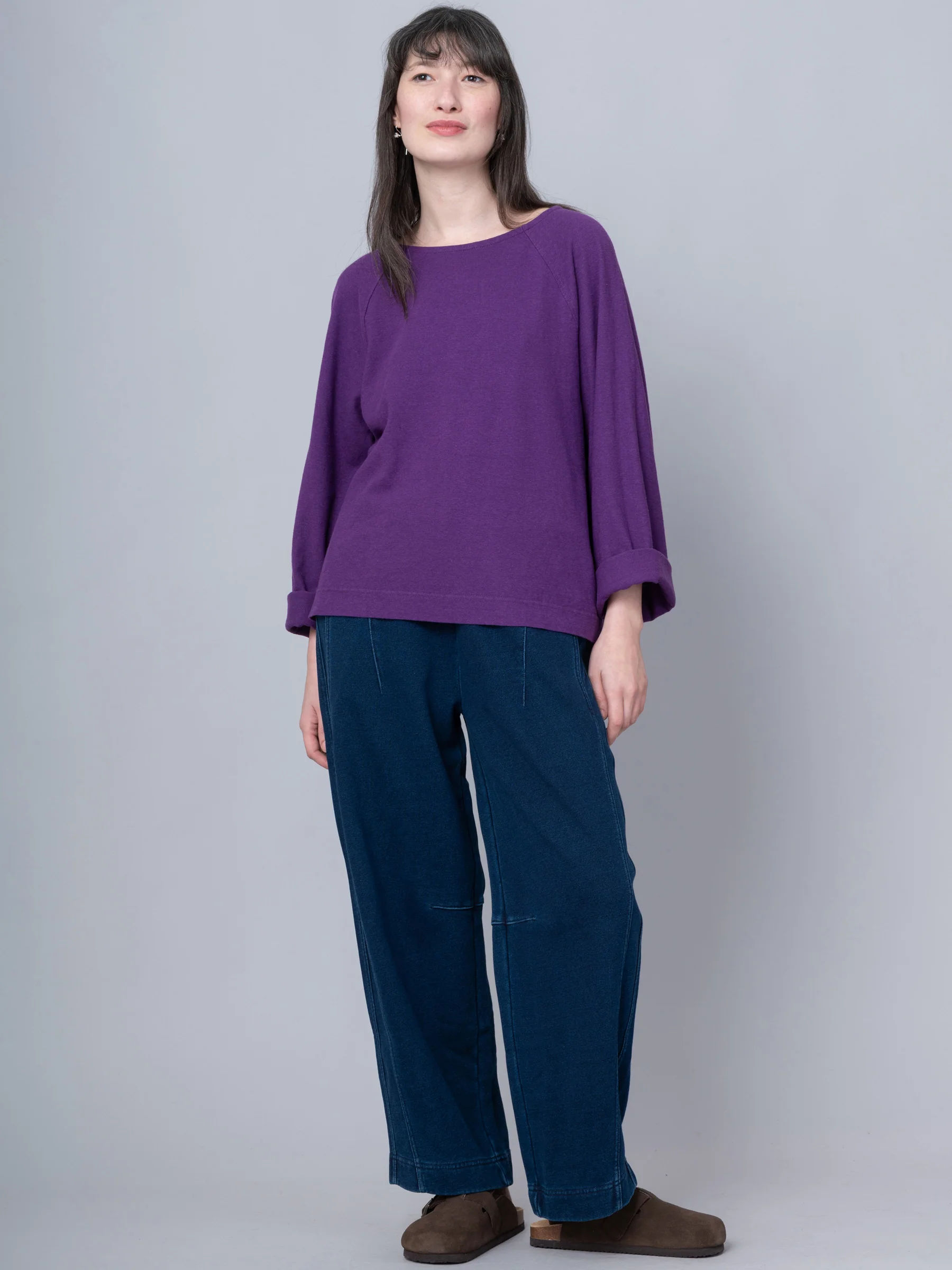 Paxi - Denim Wash French Terry Barrel Leg Trousers - Image 15
