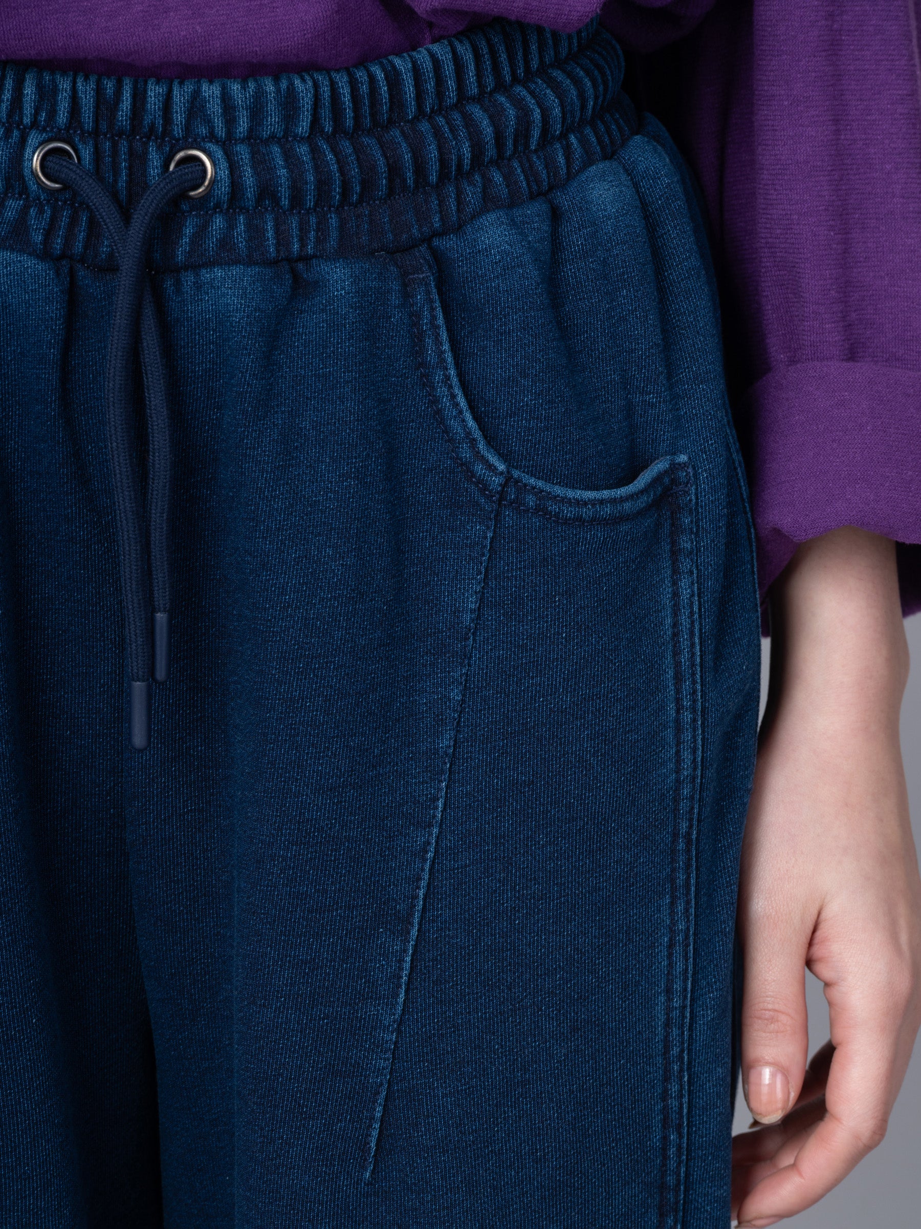 Paxi - Denim Wash French Terry Barrel Leg Trousers - Image 16