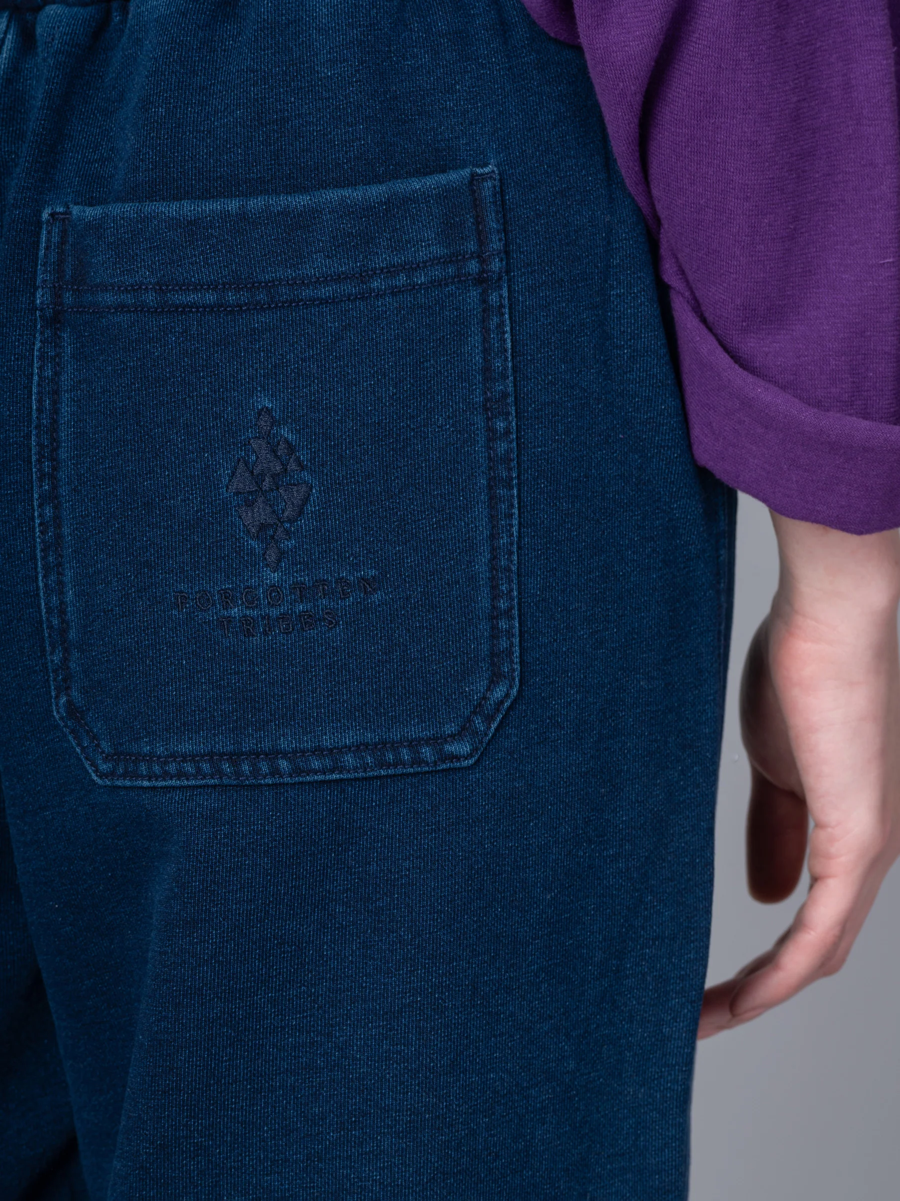 Paxi - Denim Wash French Terry Barrel Leg Trousers - Image 17