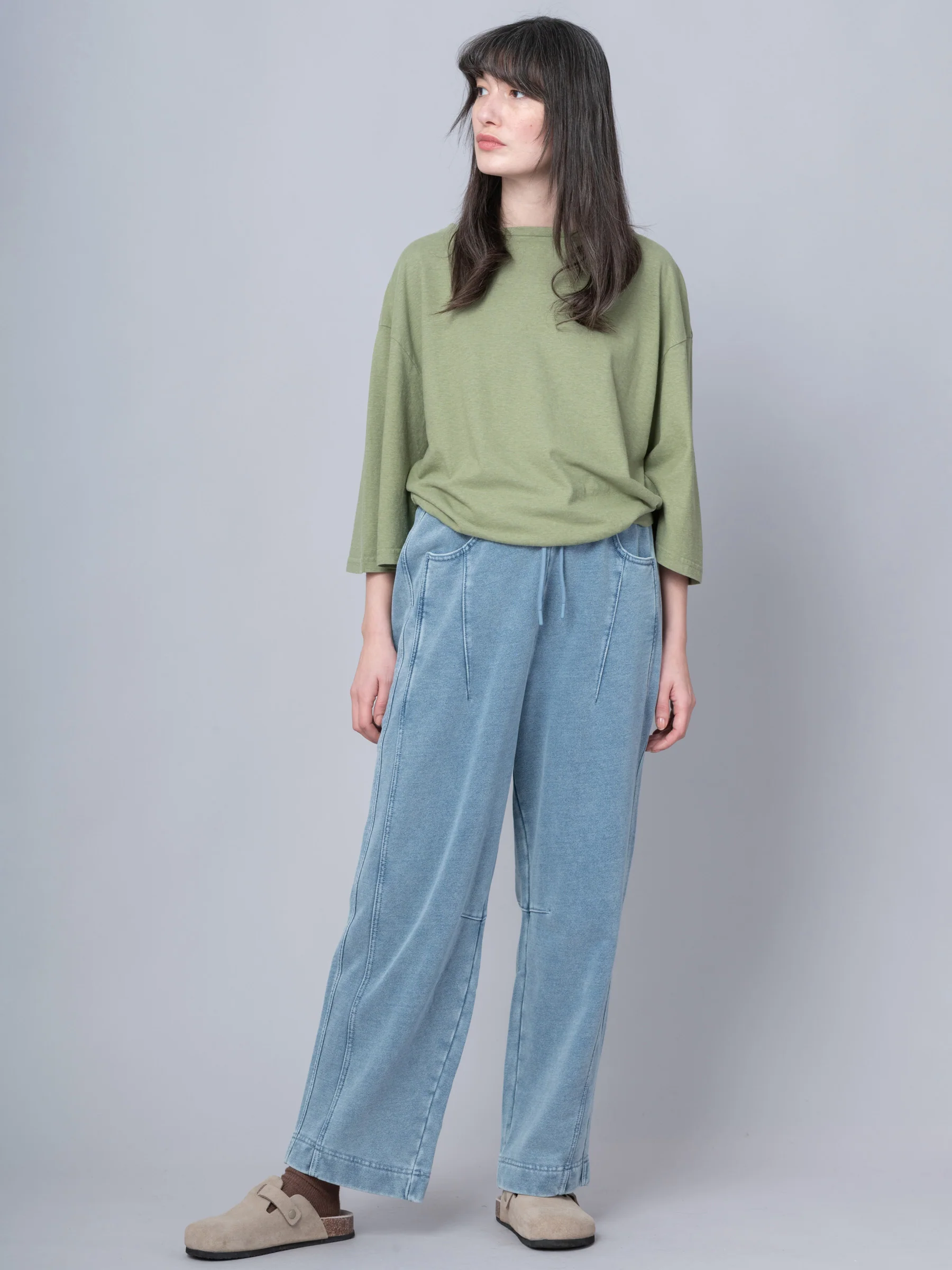 Paxi - Denim Wash French Terry Barrel Leg Trousers - Image 5