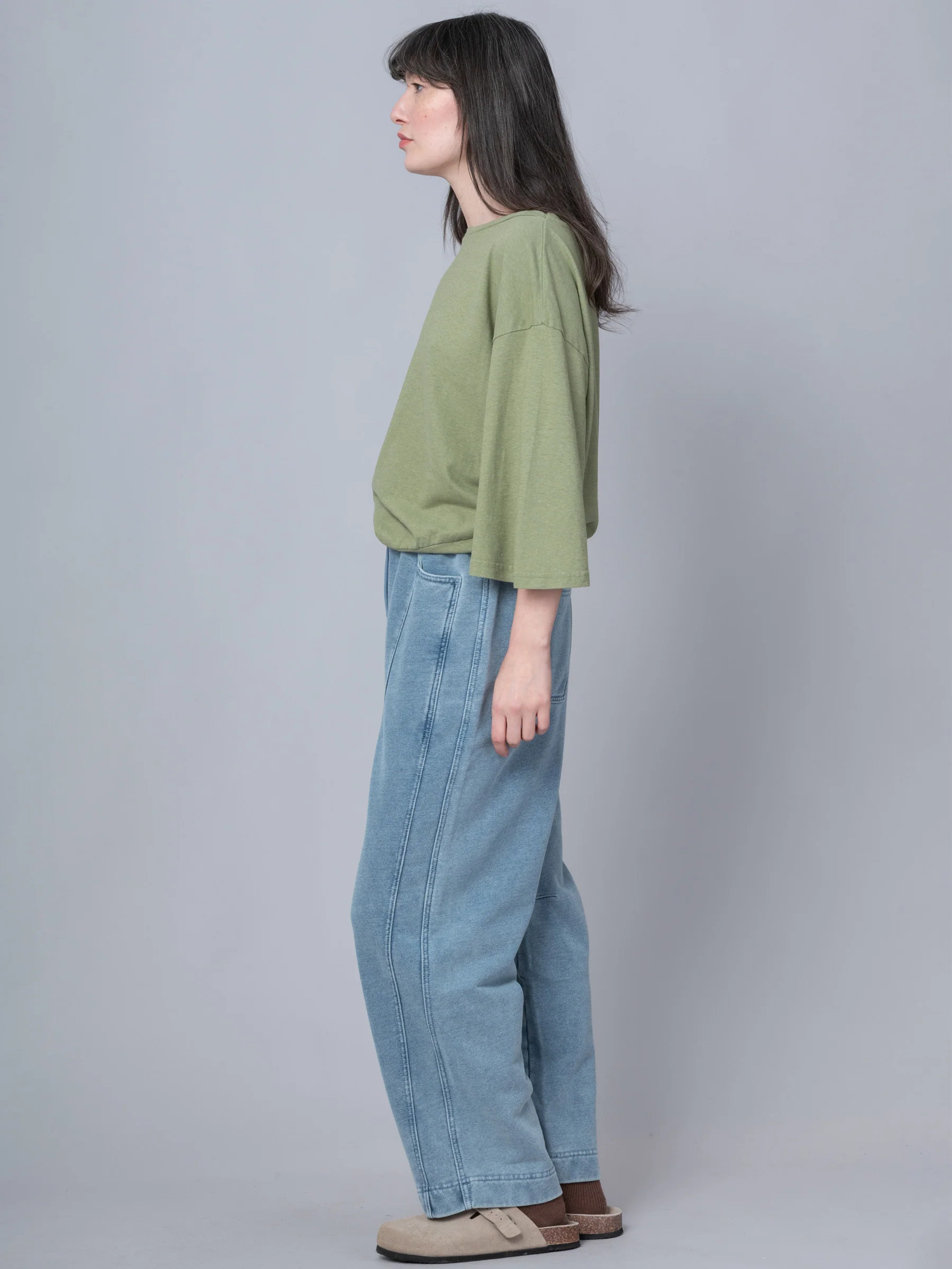 Paxi - Denim Wash French Terry Barrel Leg Trousers - Image 6