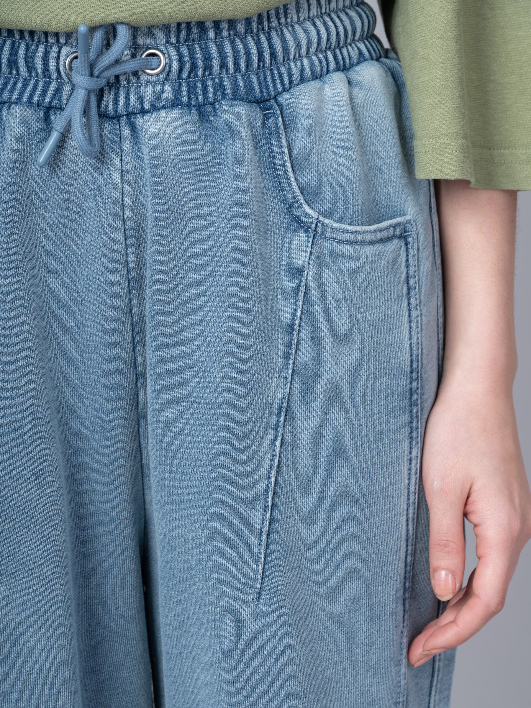 Paxi - Denim Wash French Terry Barrel Leg Trousers - Image 8