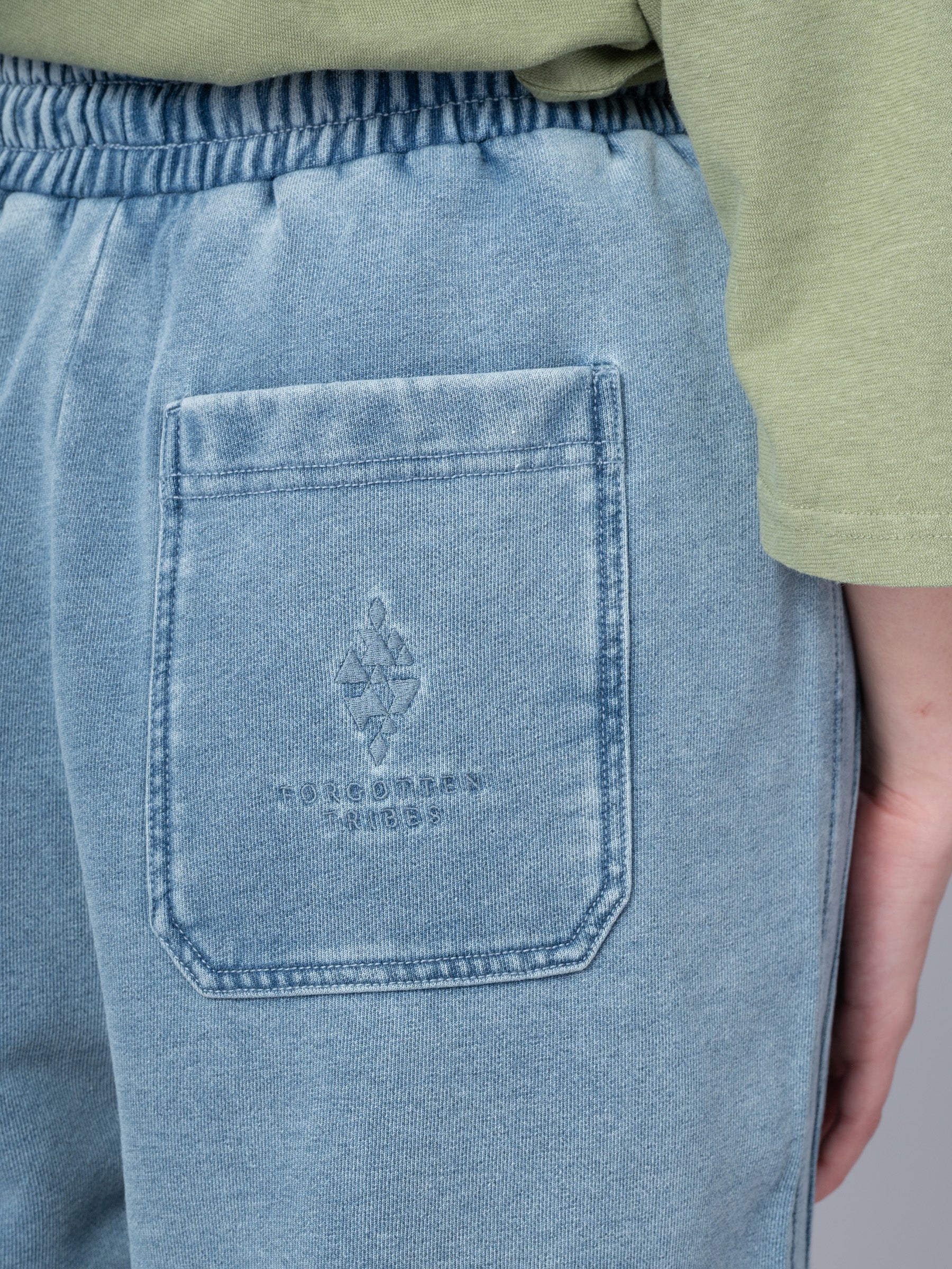 Paxi - Denim Wash French Terry Barrel Leg Trousers - Image 9
