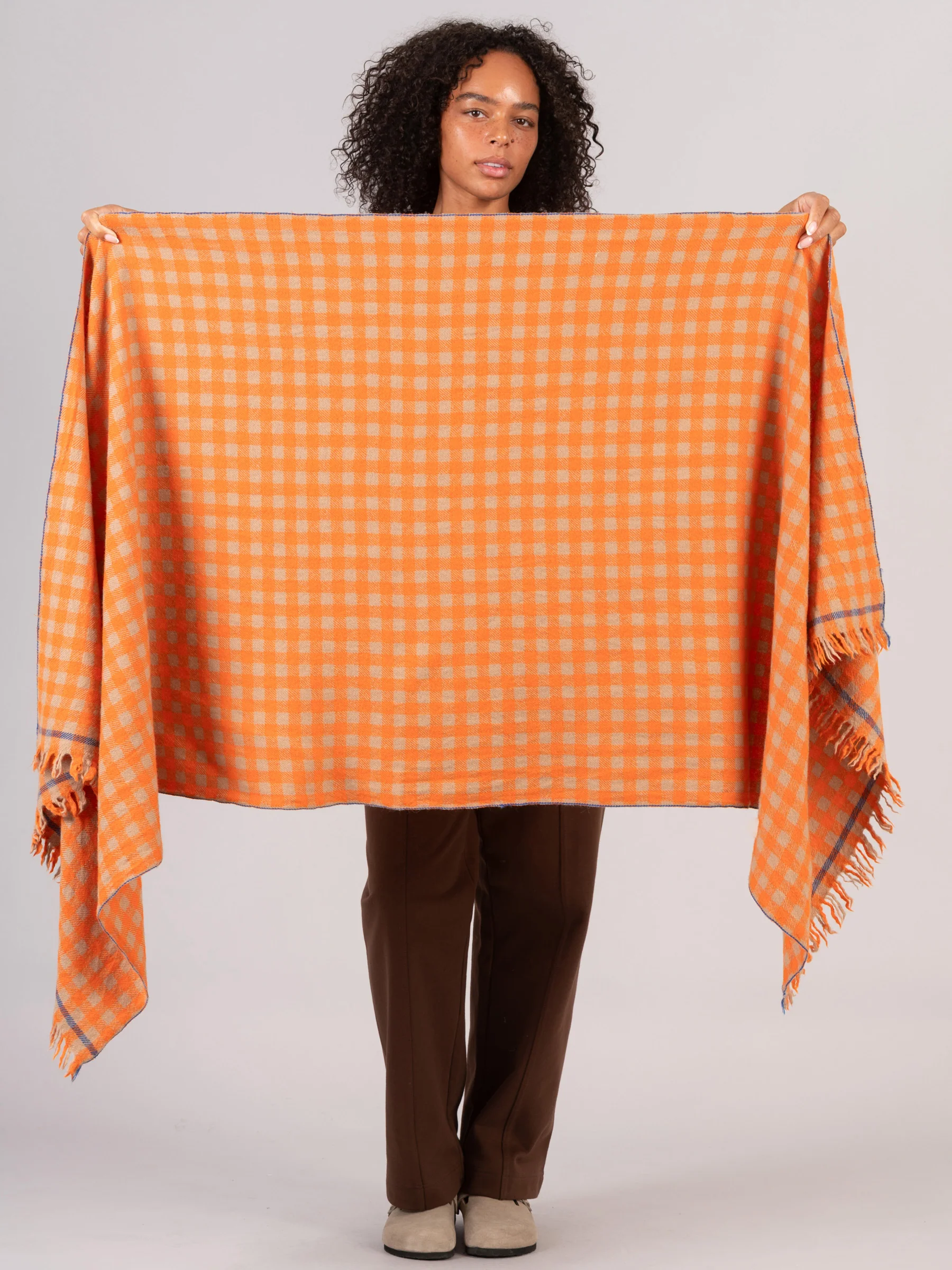 Pure Wool Orange Check Scarf - Image 5