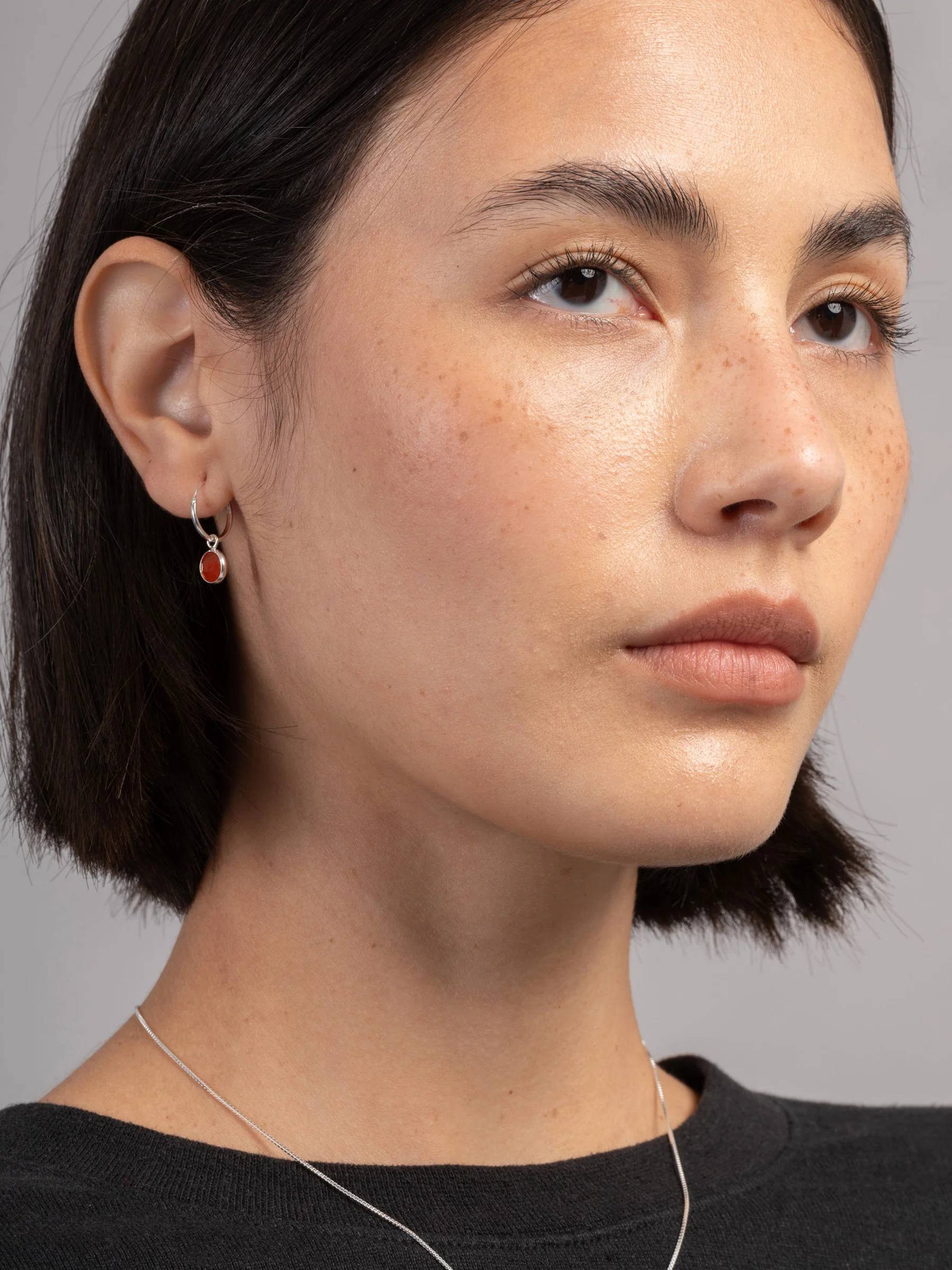 Round Gemstone Drop Earrings - Image 2