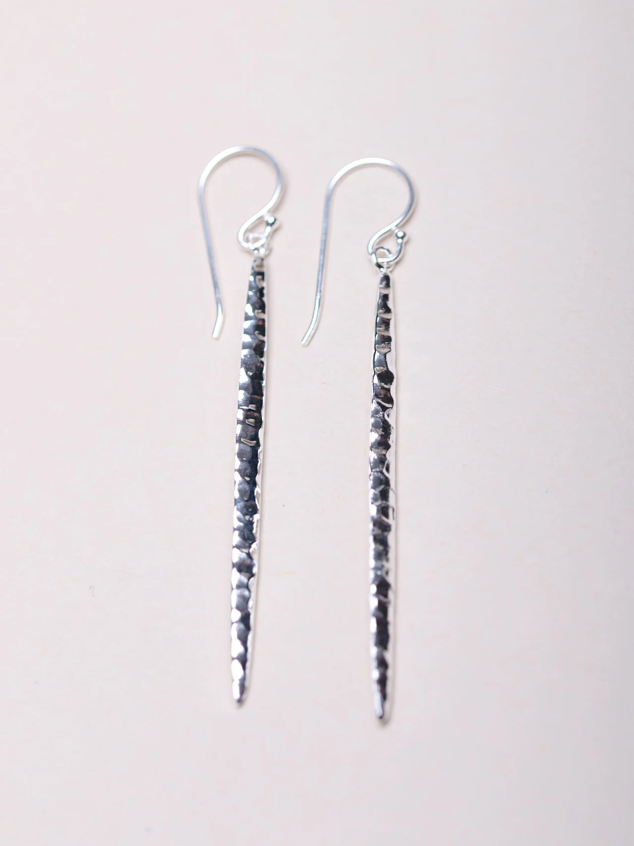 Sterling Silver Longline Hammered Earrings - Image 3