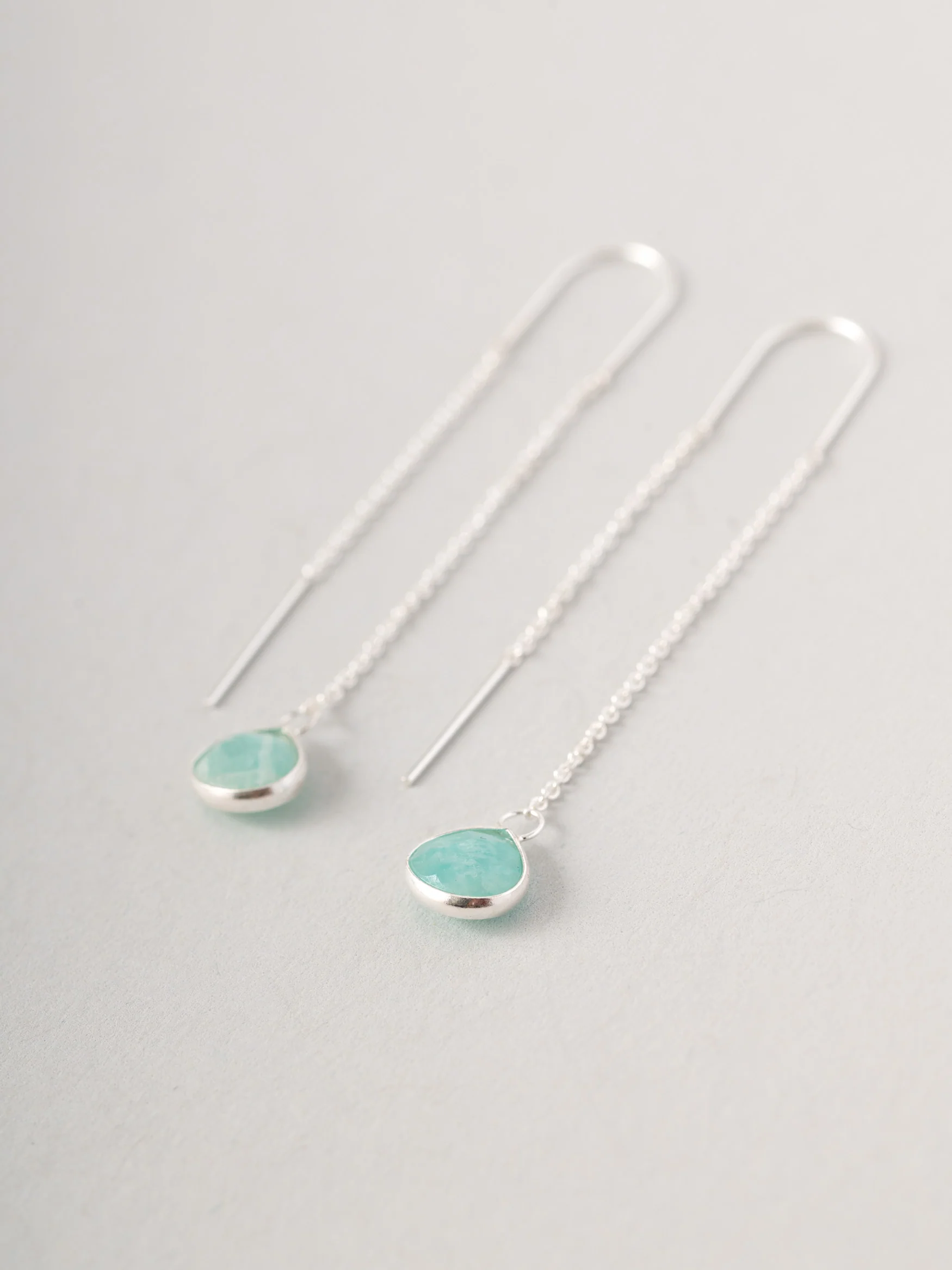 Sterling Silver Teardrop Gemstone Fine Chain Earrings