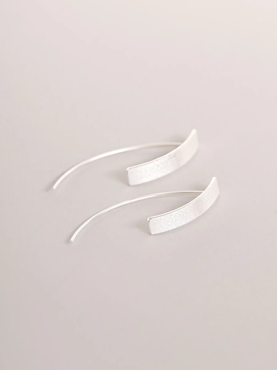Sterling Silver Thread Through Curved Bar Earrings - Image 3