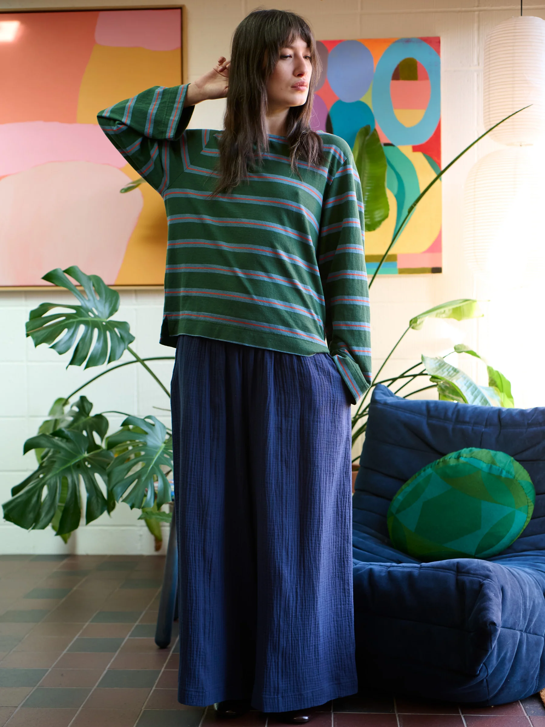 Yasai 2 - Hemp Organic Cotton Wide Sleeve T-shirt - Stripes - Image 2